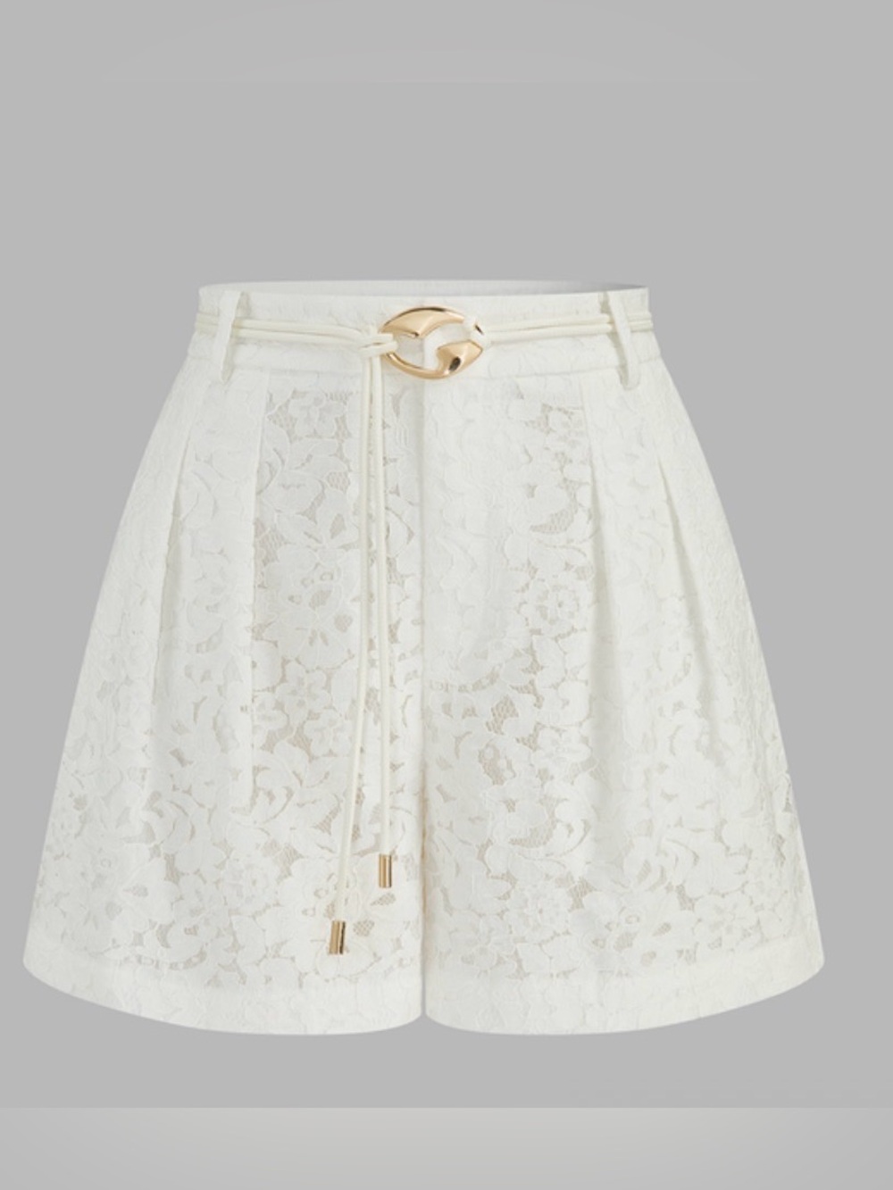 Commense Mid-Waist Belted Lace Shorts
